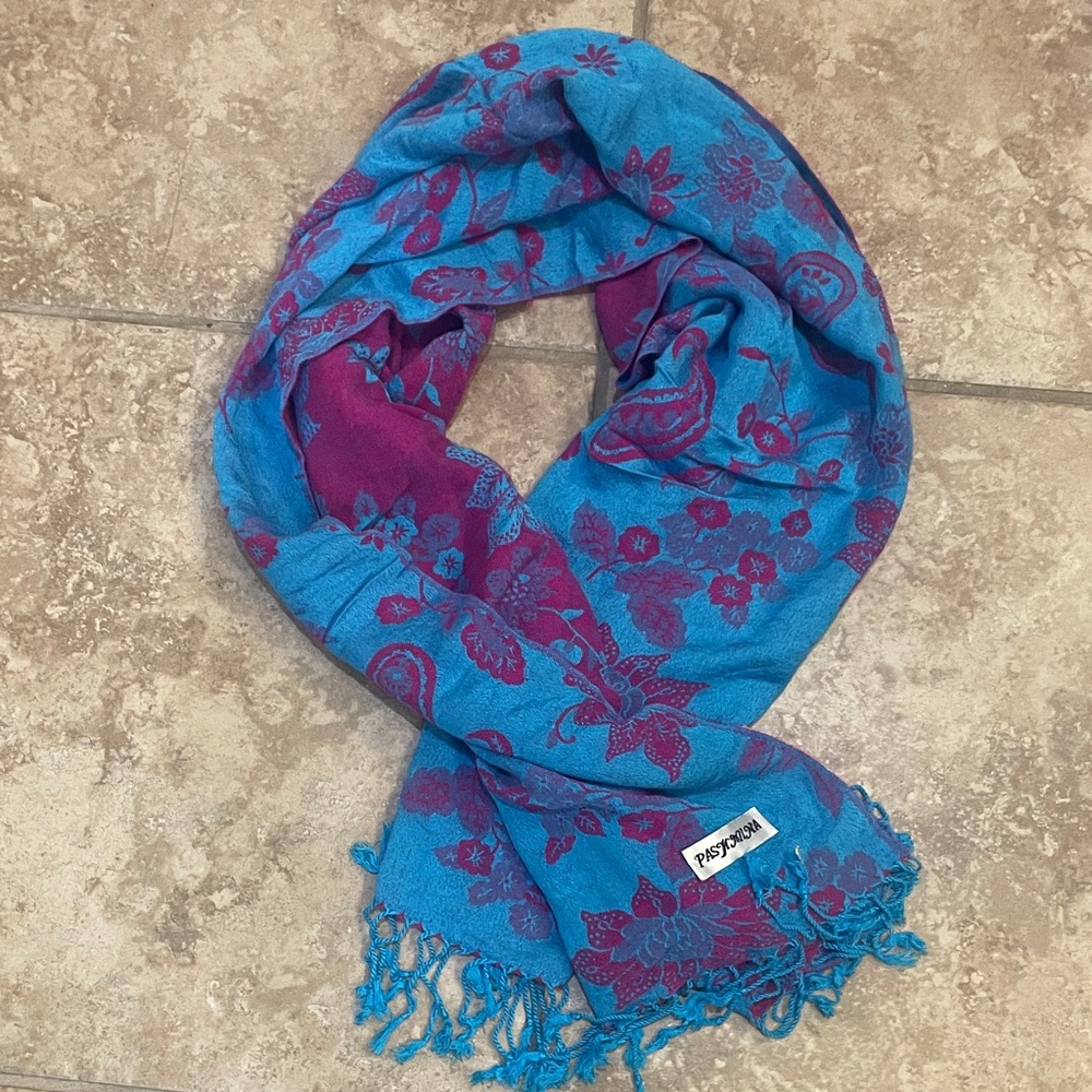 Pashmina Blue and Purple Floral Scarf